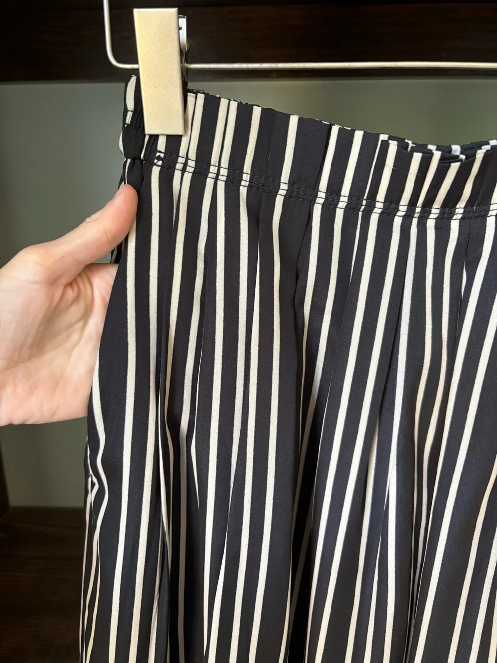J. Crew Deep Navy and Cream Vertical Stripe Midi Skirt